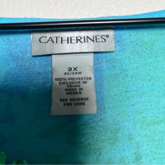 Catherines Women Top 2X Blue Green Sequins V-Neck Embroidered Share Bite Paisley - Picture 6 of 9